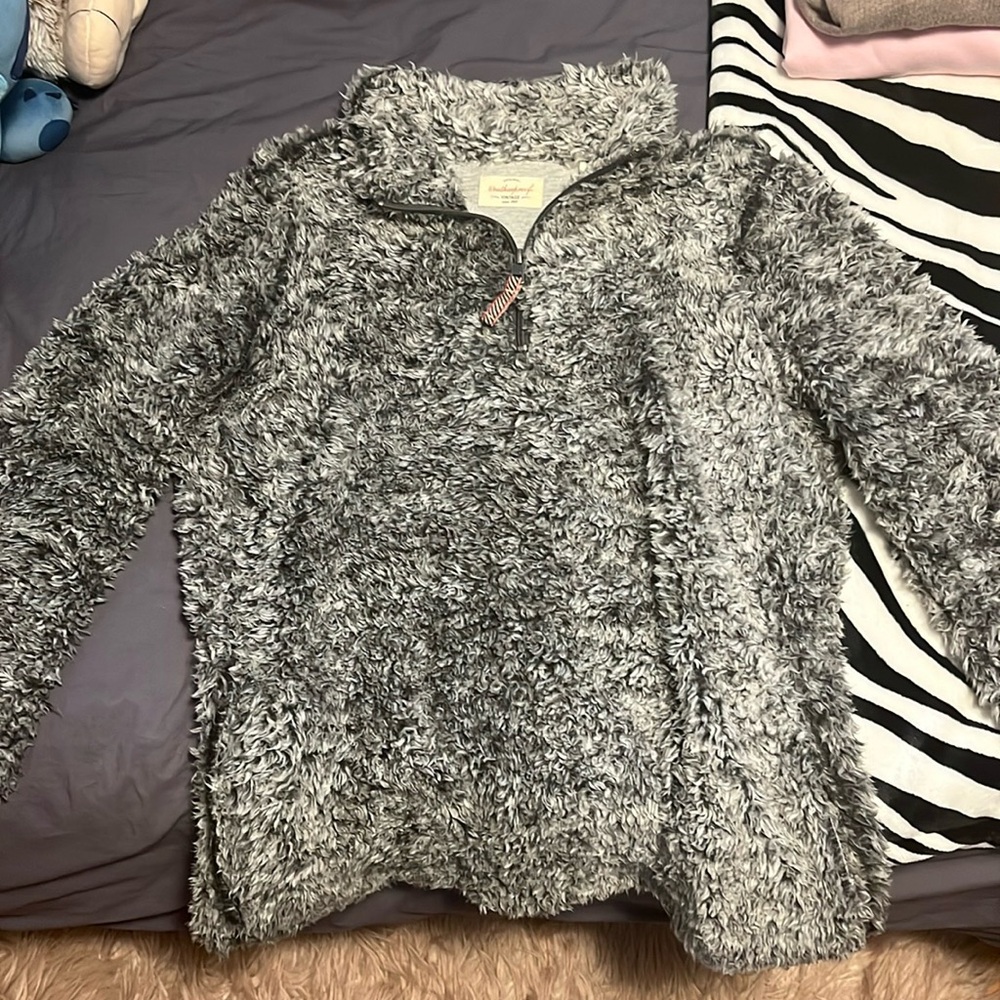 Vintage grey sherpa quarter zip hoodie